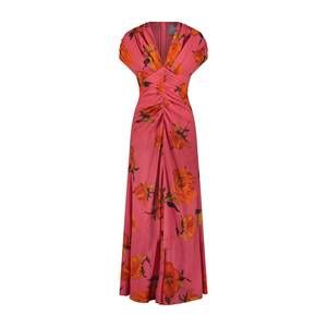 NEW LELA ROSE women's v neck shirred dress in berry multi